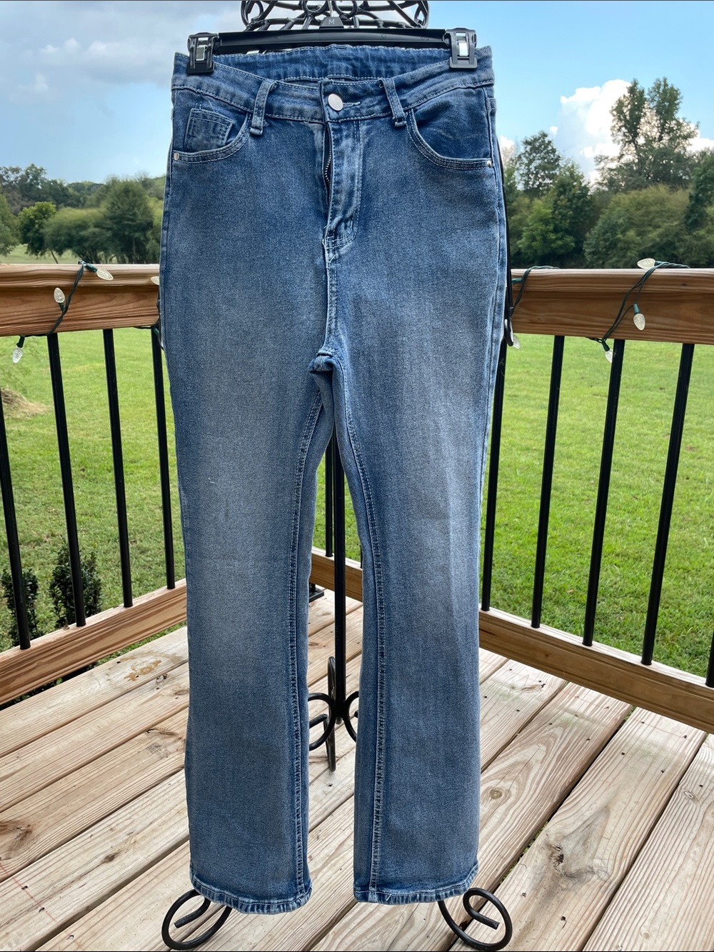 Floral Embroidered Pocket Jeans Women’s M Stretch Medium Wash